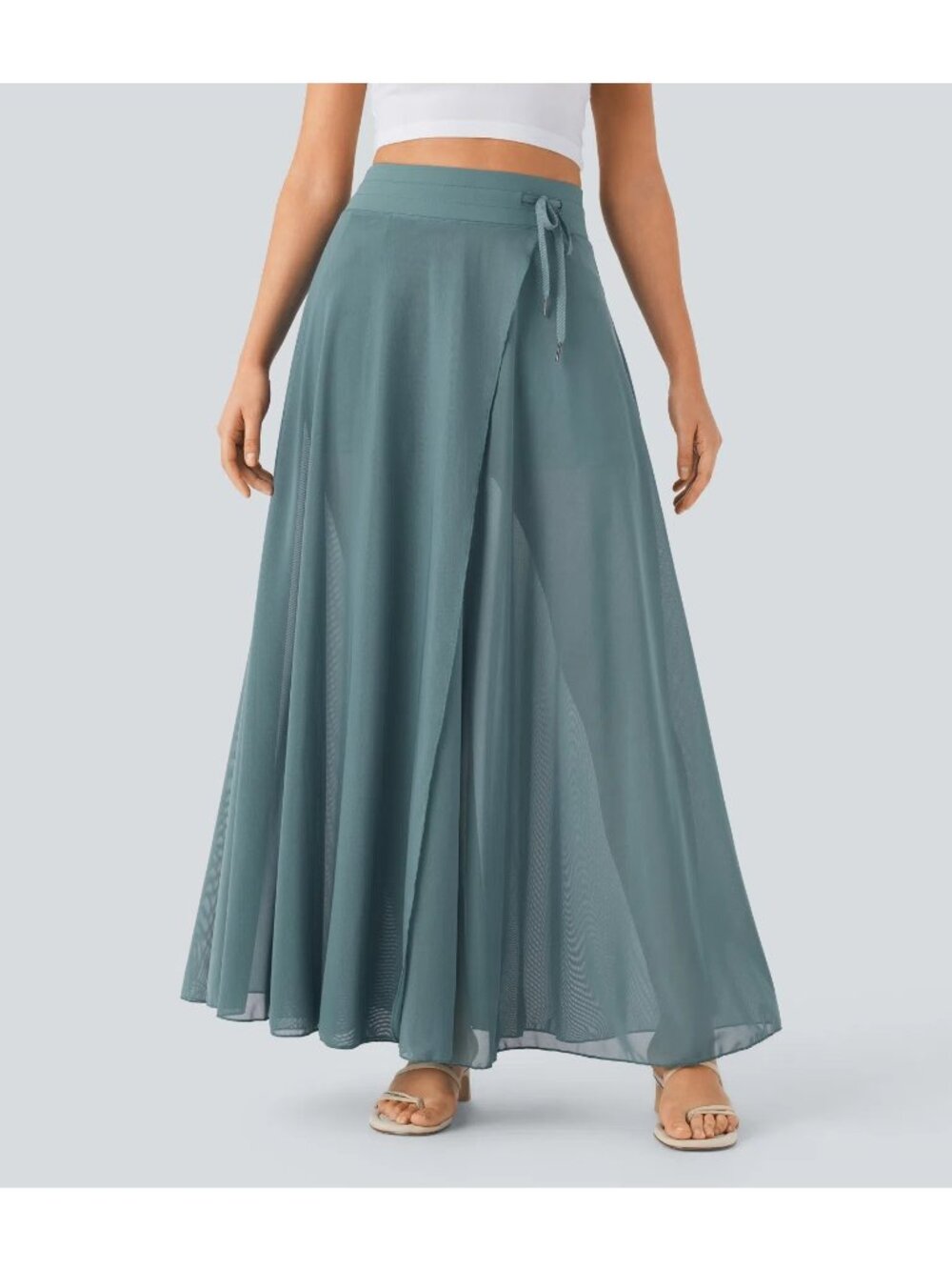 Halara Maxi Skirt Womens M High Waist Mesh 2 in 1 Shorts Pockets Drawstring Flow